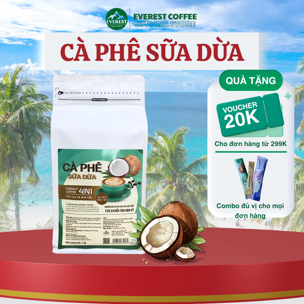 エベレストコーヒー SDT3 (1kgパック) 天然ココナッツミルクコーヒー 4in1 インスタント - 芳醇なココナッツ風味