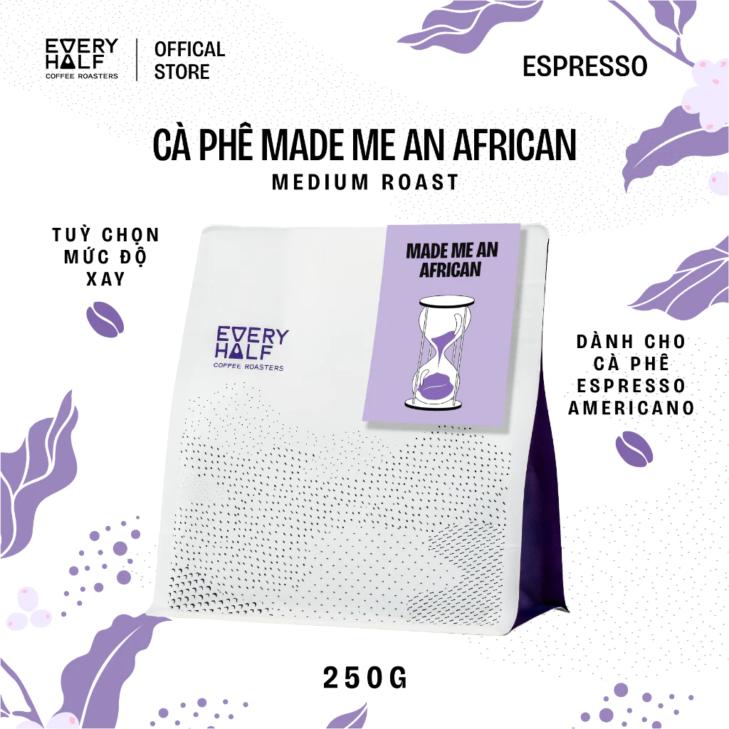 エブリーハーフのスペシャルティコーヒー『Made Me An African』エチオピア産アラビカ豆 (エスプレッソ用ホールビーン 250g)