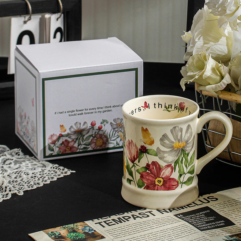 一点物 油絵調ひまわり高級磁器マグカップ - 特別な贈り物に