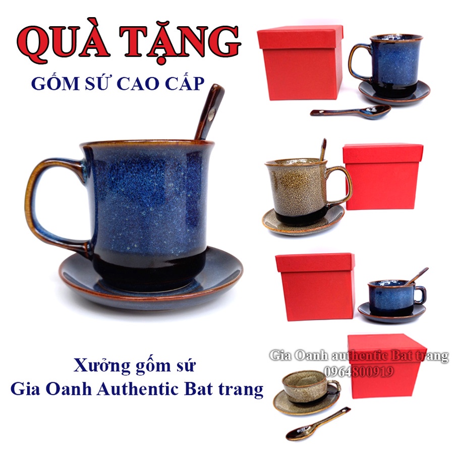 バッチャン焼き(陶器)のティーカップとコーヒーカップのセット ギフトなどに OANH GIA AUTHENTIC BAT TRANG