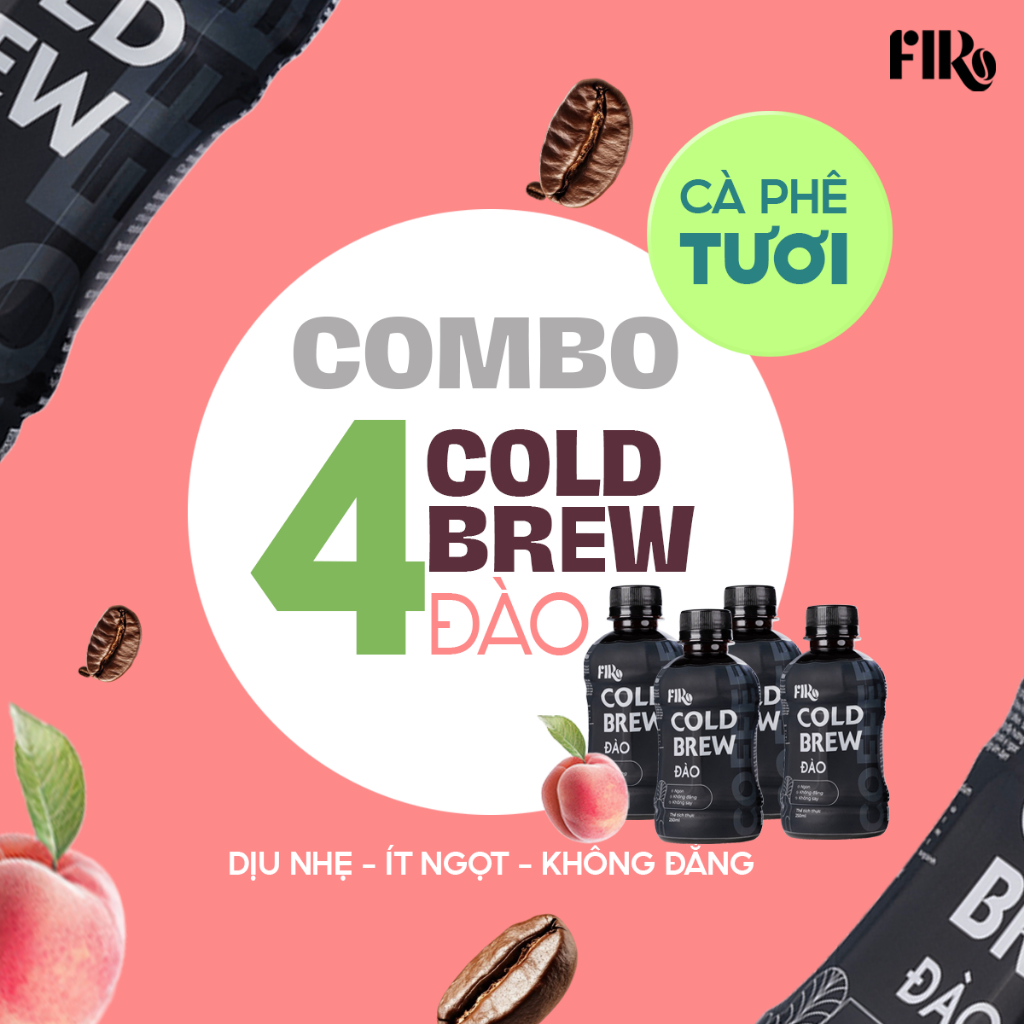 FIRO Cold Brew Đào Vị Đào Tươi Mát Chai 250ml Combo 4 chai