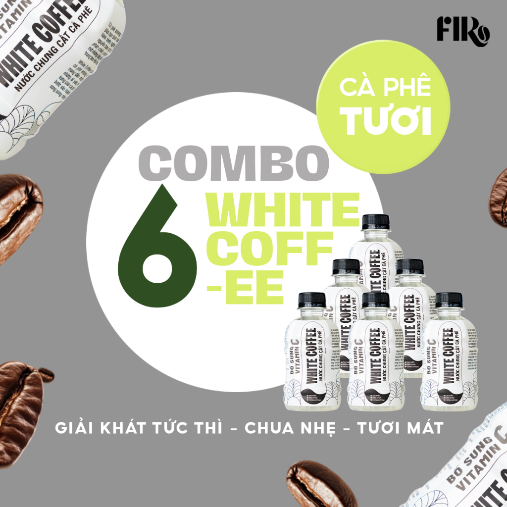 FIRO White Coffee Nước chưng cất cà phê bổ sung Vitamin C tăng đề kháng 250ml x 6 chai