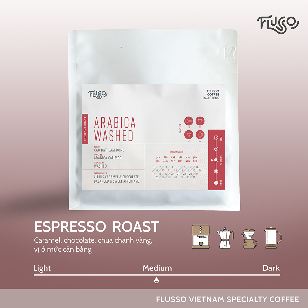 Flusso Arabica ウォッシュドエスプレッソコーヒー - エスプレッソマシン用ピュアローストコーヒー豆 - 200gr - 丸ごと挽いた豆