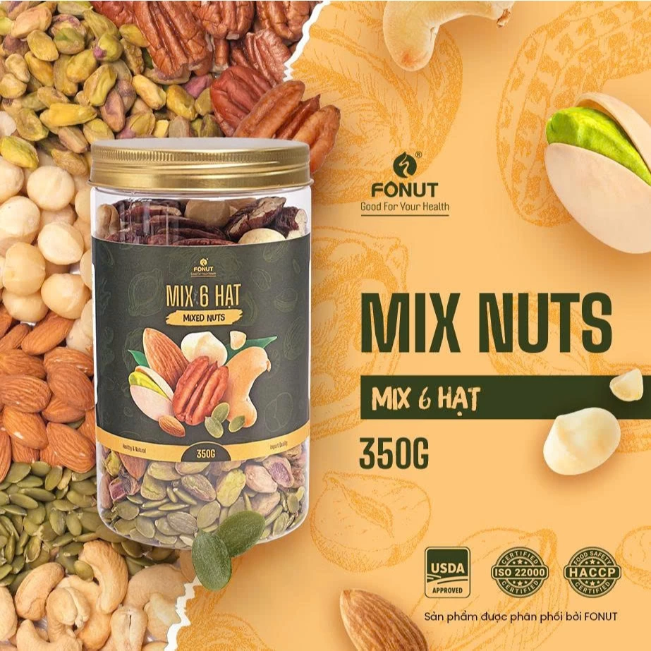 フォナット 6種ミックスナッツ（殻なし）350g – ダイエット・妊婦さん向け栄養ナッツ、ミルク作りに最適