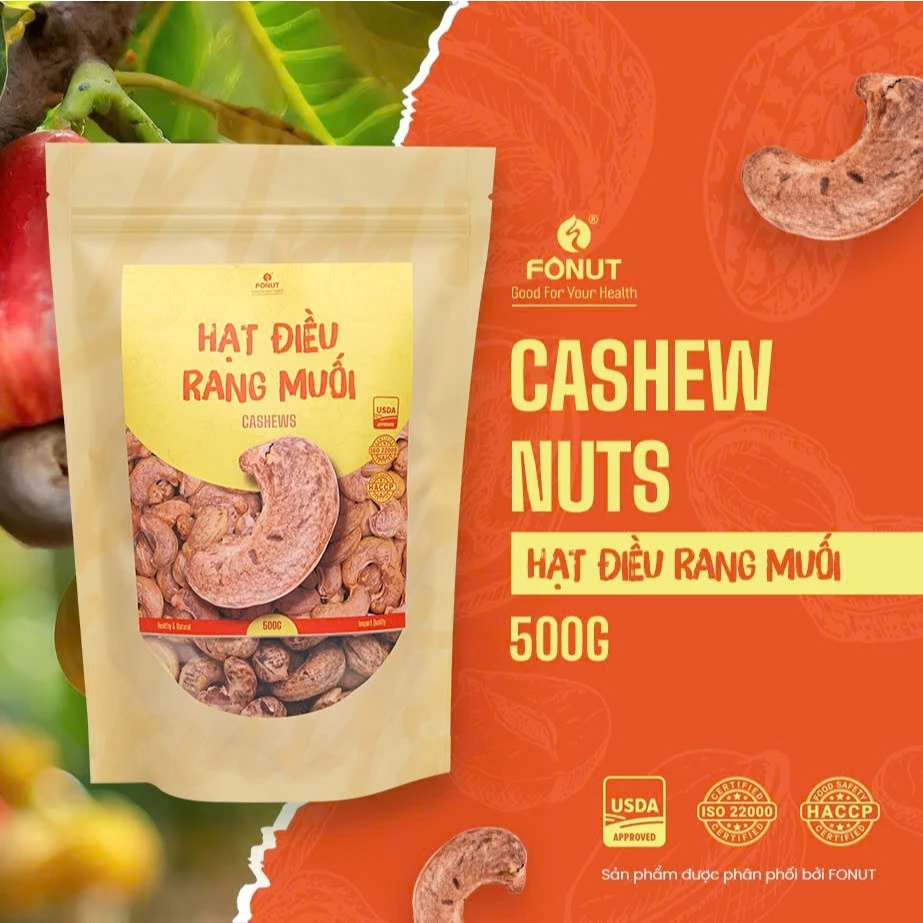 フォンナット 絹皮付きローストカシューナッツ塩味 500g – 妊婦さんにも安心、ダイエット・健康的なおやつ、ナッツミルクにも