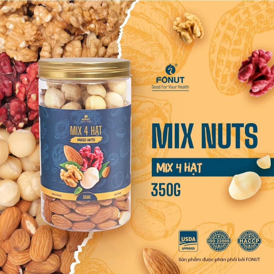 フォナット 殻なし4種ミックスナッツ 350g 栄養満点！妊婦さんのおやつ・ナッツミルクに最適