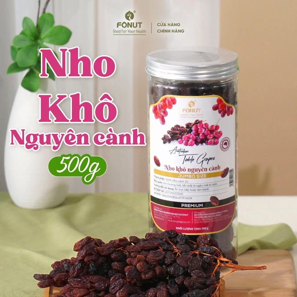 フォナット 枝付きレーズン 500g – 自然な甘酸っぱさ 無加糖 ジューシー乾燥