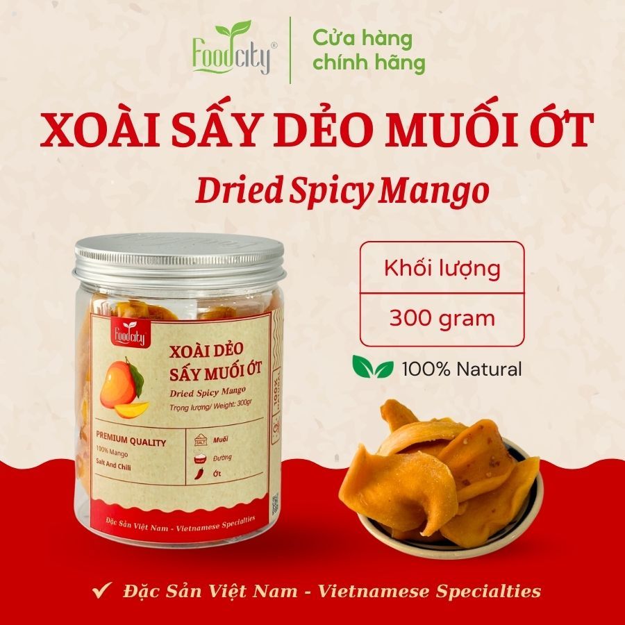Food City Việt Nam Xoài sấy dẻo muối ớt 300gr 新鮮なマンゴーを使用した乾燥スナック、塩と唐辛子の独特な味付け 300g Food City Việt Nam