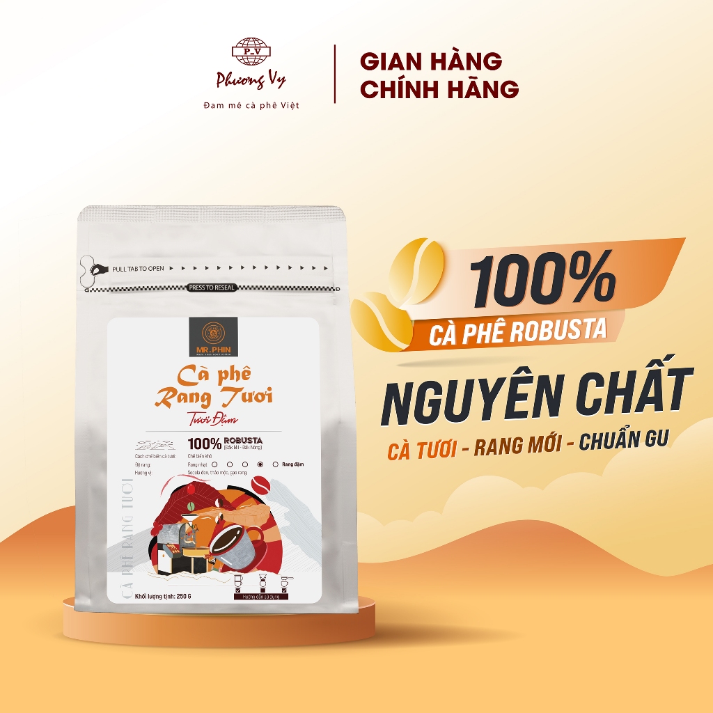 フレッシュダークピュアコーヒー 250g、100%焙煎したてのロブスタコーヒー、Mr.フィンコーヒー - 豆全体