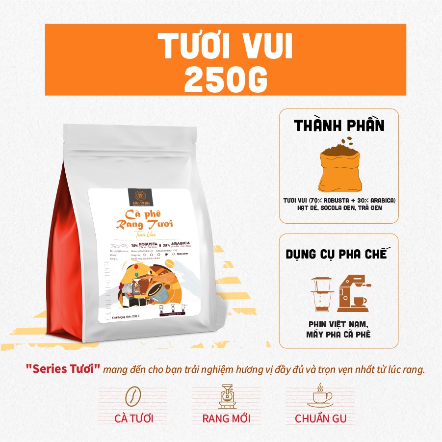 コーヒー豆 100%ピュア 焙煎したてのスタンダードローストコーヒー 250g Mr. Phin Coffee