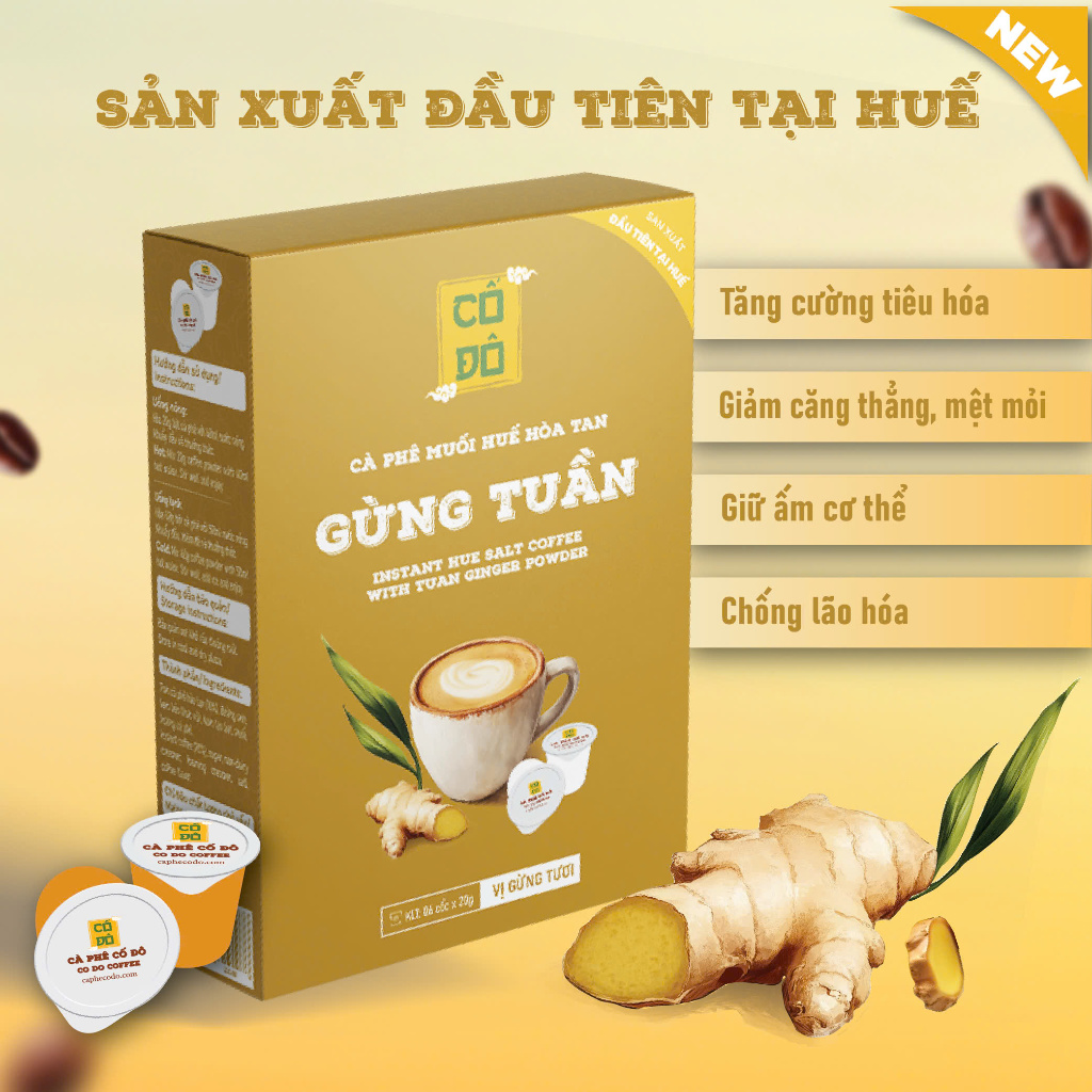 Gừng Tuần Cà Phê Muối Gừng Hòa Tan 6 Cốc x 20g ヘルシーな胡椒とジンジャー風味のカフェ 6カップ入り  Gừng Tuần