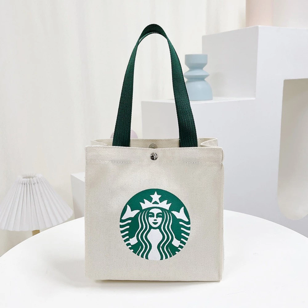 GAOSU スターバックスプリント ベージュ オックスフォード生地 大容量 ファッションランチトートバッグ (ナイロン製) - 屋外・通勤通学に