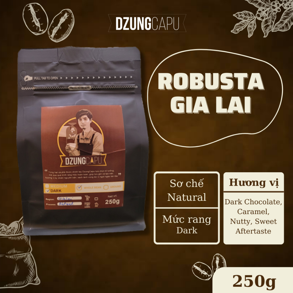 Gia Lai ロブスタ コーヒー - ナチュラルプロセス - 伝統的なダークロースト - 1Kg - 機械醸造