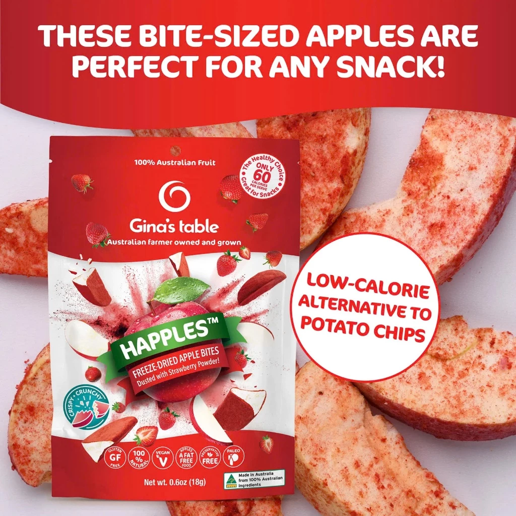 ジーナズテーブル オーストラリア産 サクサクいちご風味りんごチップス 18g - ビタミンC補給 ヘルシーオフィススナック