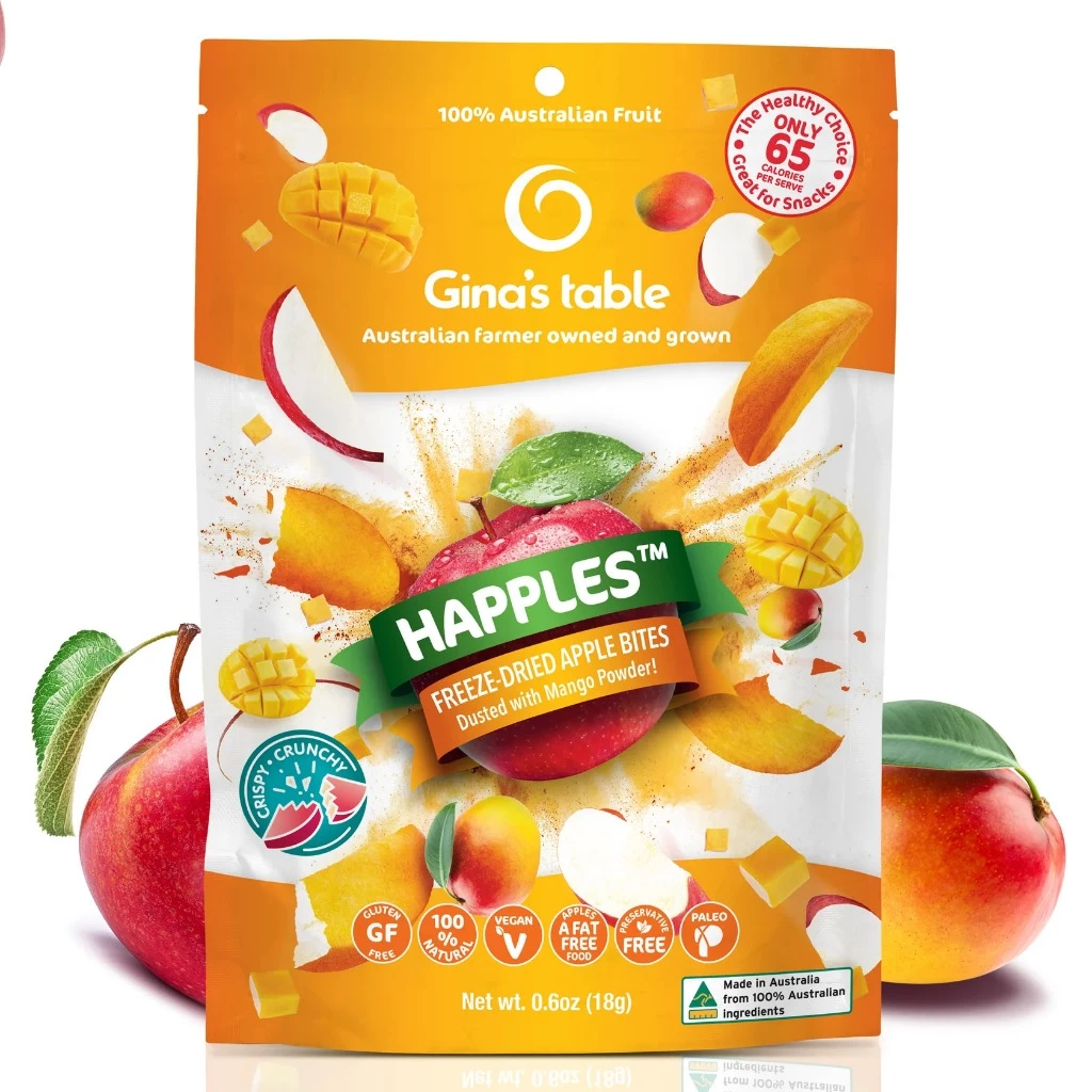 Gina’s Table（ジーナズテーブル）オーストラリア産 サクサクドライアップル マンゴー風味 18g – ビタミンCたっぷりヘルシーおやつ