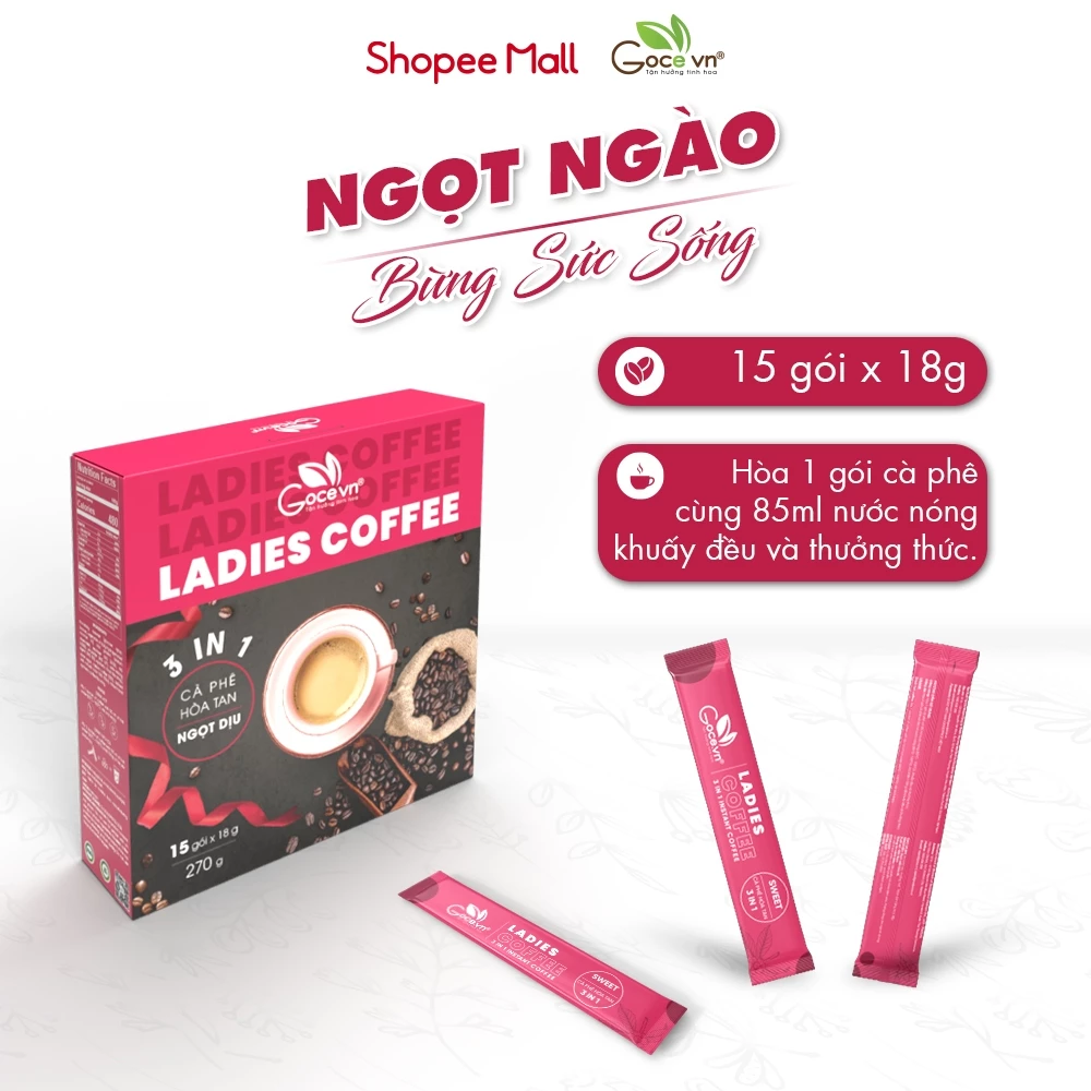 Goce レディースコーヒー 3in1 インスタント - 美と活力をサポートする女性のためのコーヒー 270g (15袋 x 18g)