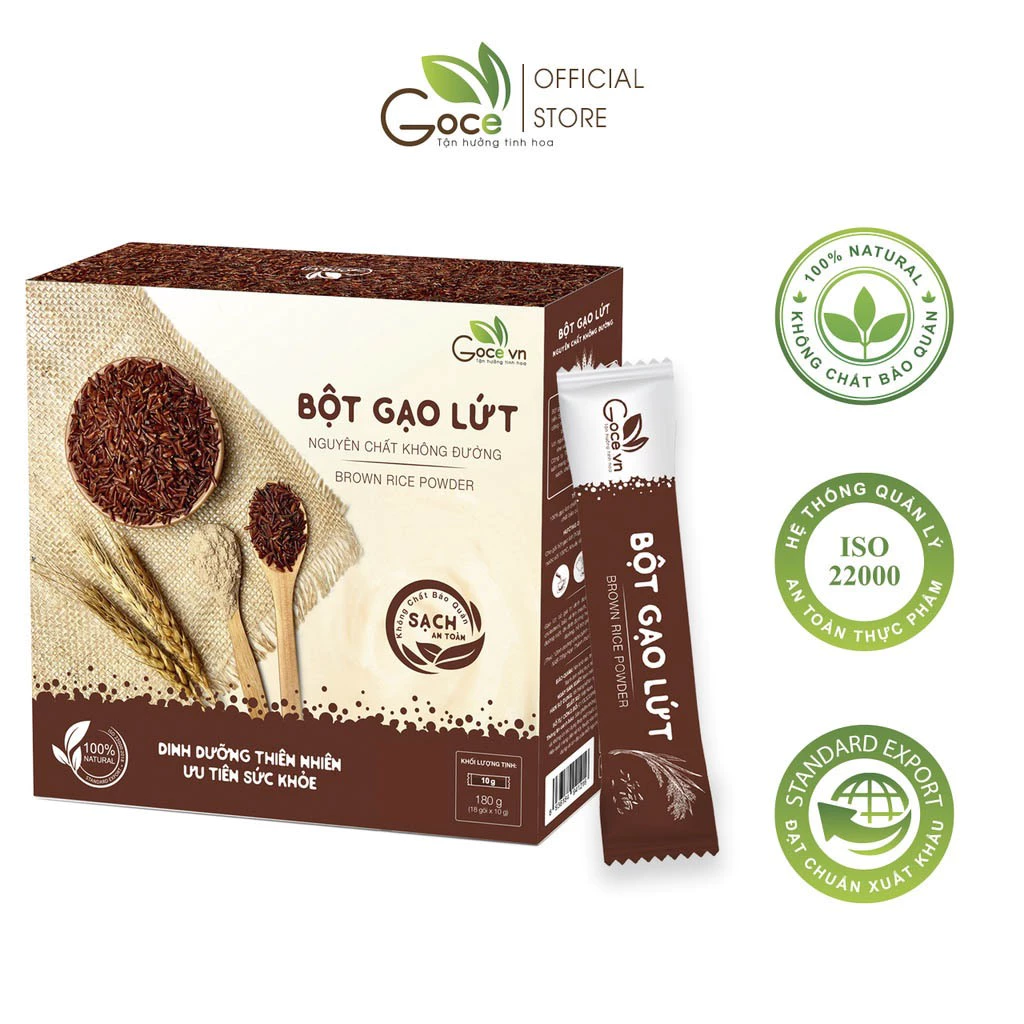 GOCE 純粋玄米粉 180g (10g×18袋) - 持ち運び便利な個包装