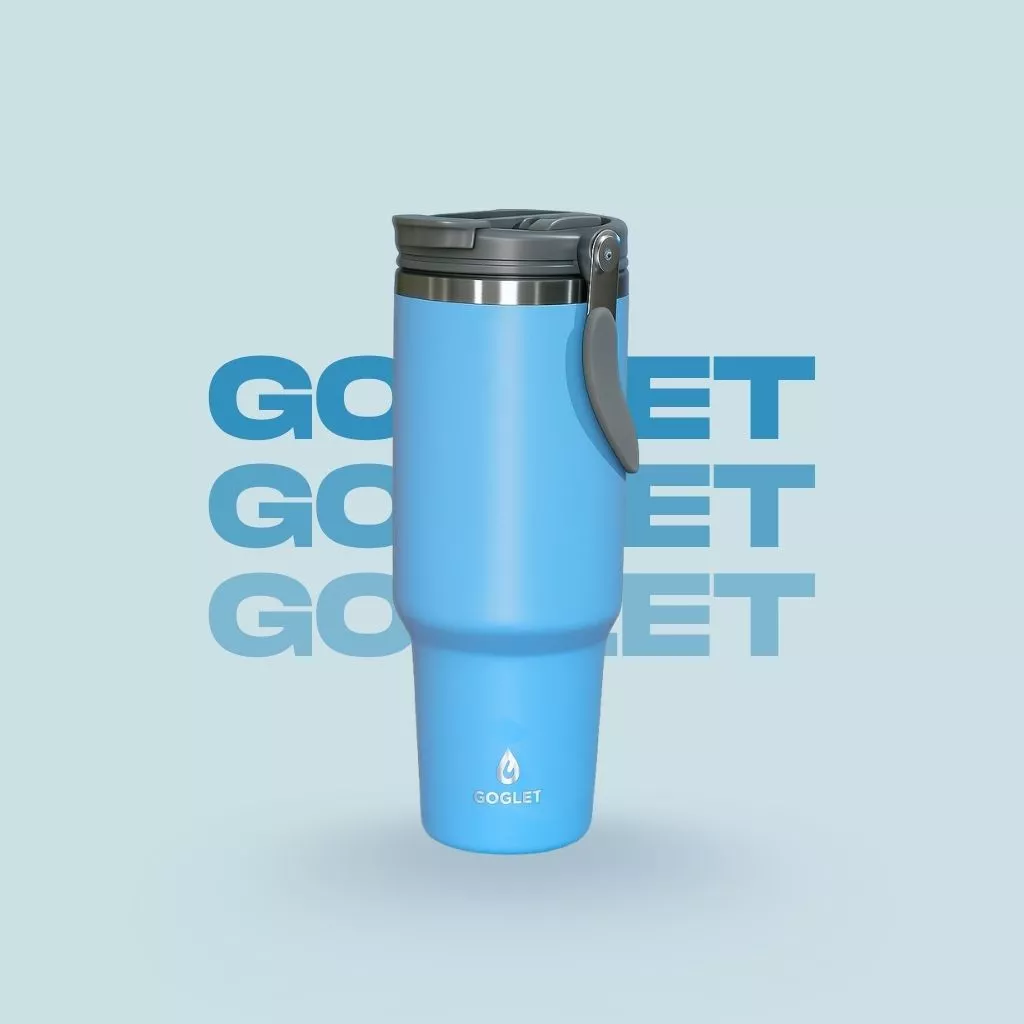 GOGLET – プレミアムハンドル付き真空断熱ボトル 950ml 超長時間保温保冷 スカイブルー
