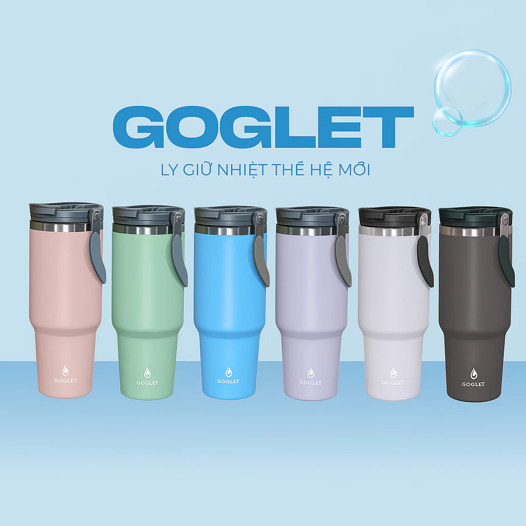 GOGLET – プレミアムハンドル付き真空断熱ボトル 950ml 超長時間保温保冷 スカイブルー