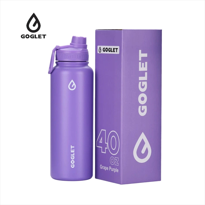 GOGLETスポーツ保冷ボトル - 真空二重構造、長時間保冷、650ml、ぶどうパープル