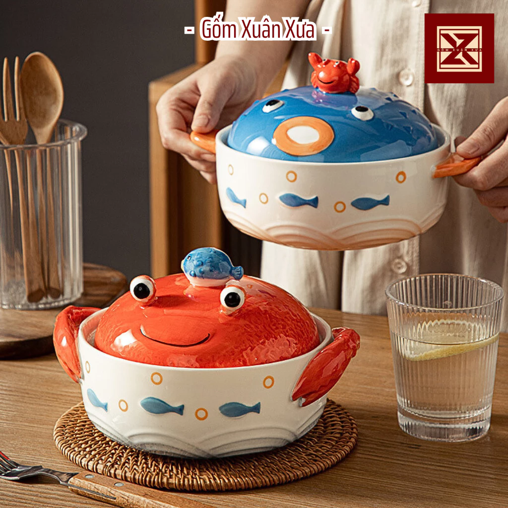 Gốm Xuân Xưa 2025年新作 かわいいラーメン鉢＆スプーンセット - 高品質セラミック食器