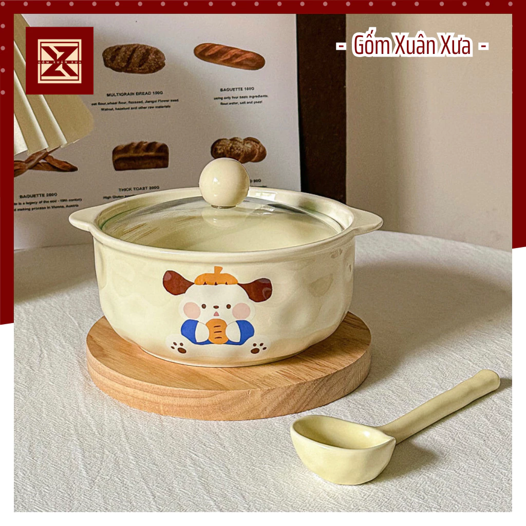 Gốm Xuân Xưa 2025年新作 かわいいラーメン鉢＆スプーンセット - 高品質セラミック食器