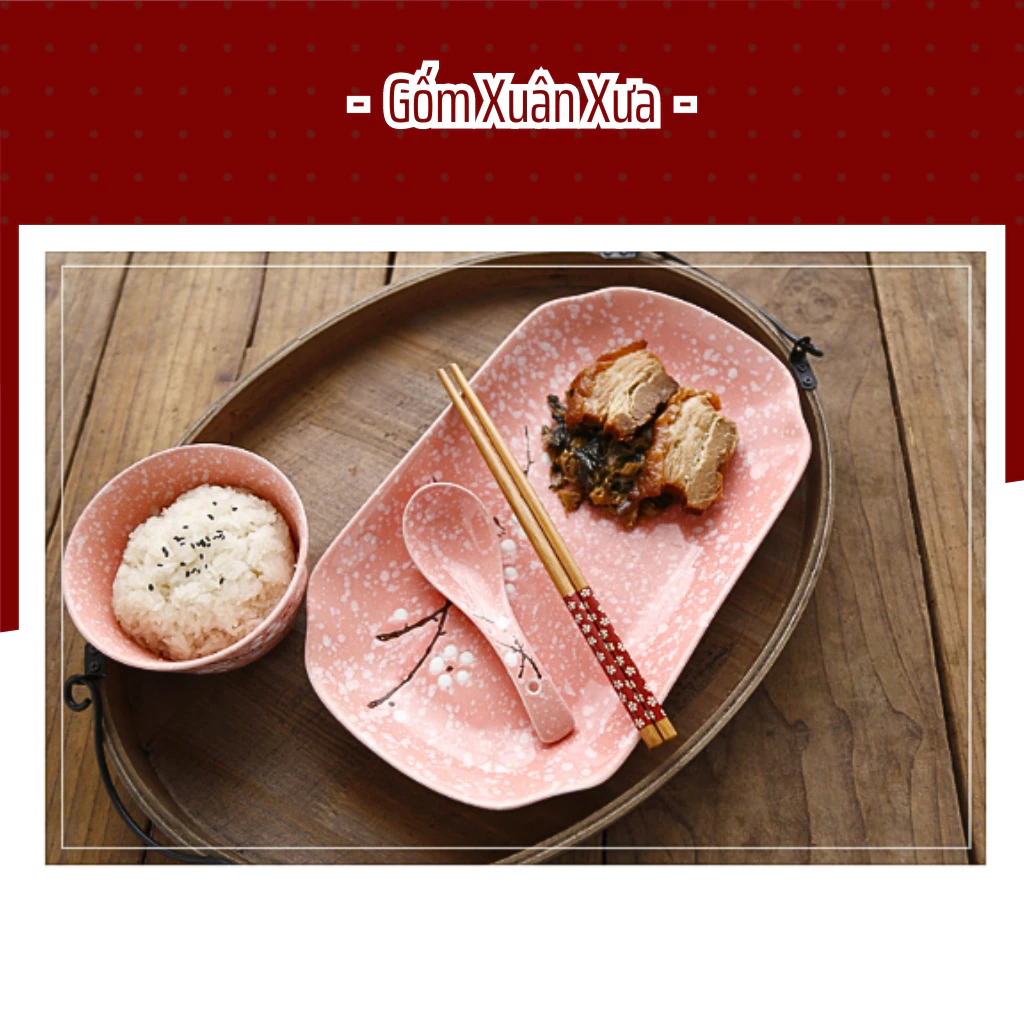 【GỐM XUÂN XƯA】豪華花柄セラミック食器セット - ブルー＆レッド