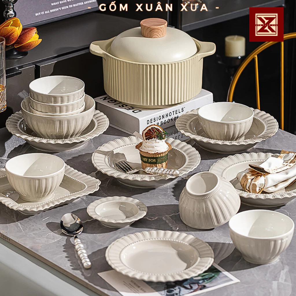 【GỐM XUÂN XƯA】北欧スタイル グレー陶器製食器セット - 茶碗・皿・プレート（単品販売）