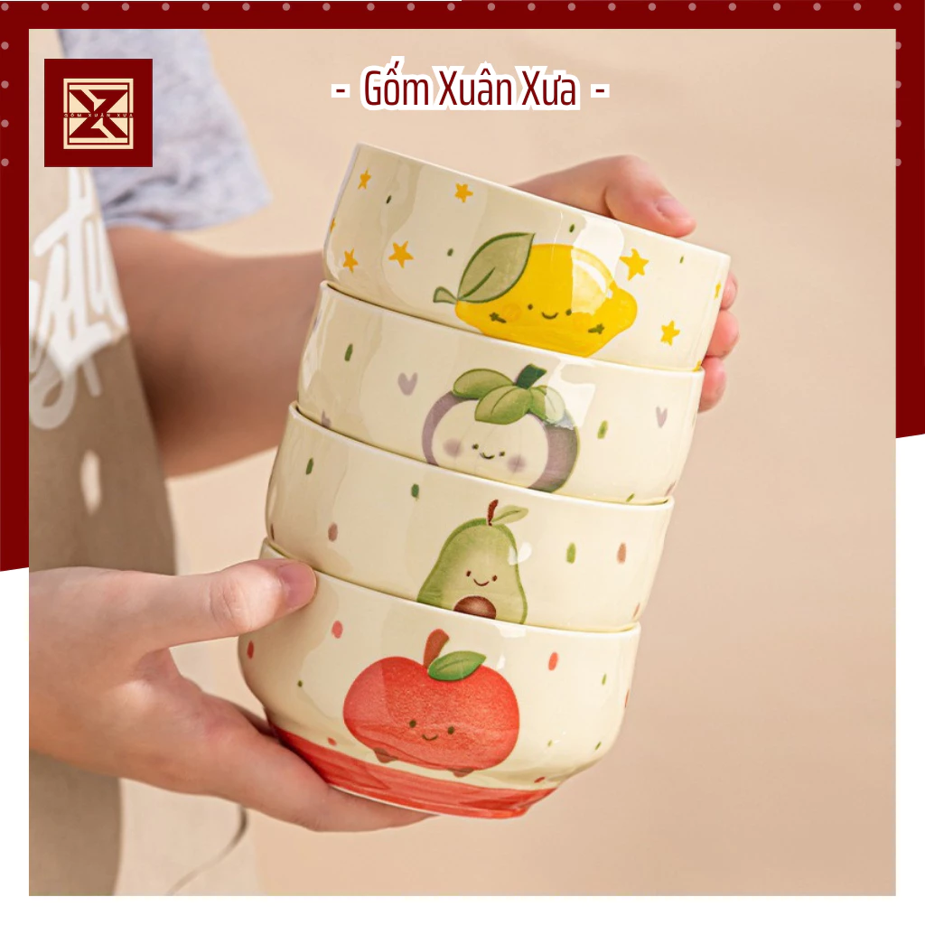 GỐM XUÂN XƯA フルーツ柄 高級セラミックボウル | おしゃれなご飯茶碗・デザート皿