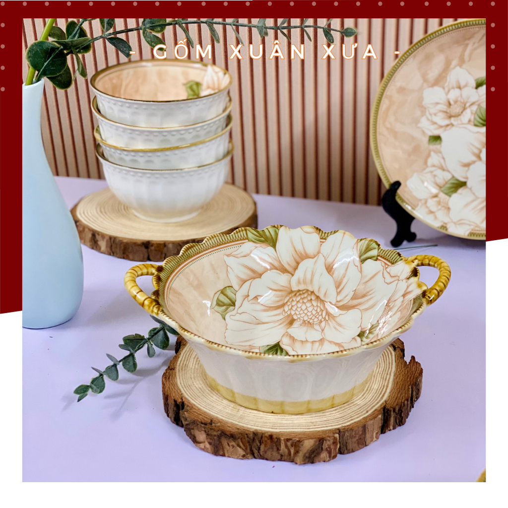 ゴムスワンスア 伝統花柄 陶磁器食器セット 手描き茶花 6点セット ゴムスワンスア