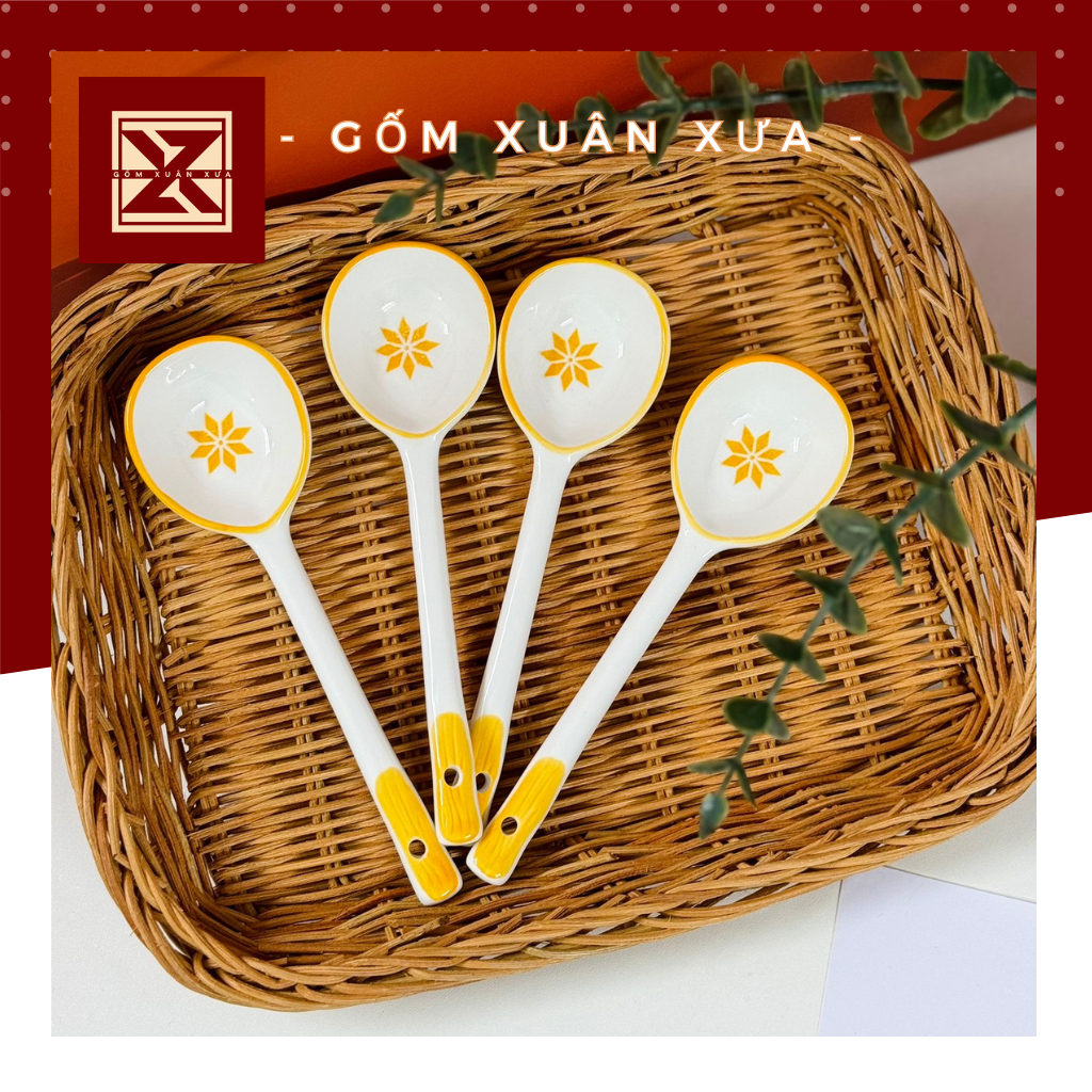 Gốm Xuân Xưa トレンド スプーン 伝統的な民族模様 15cm ゴムスアンスア