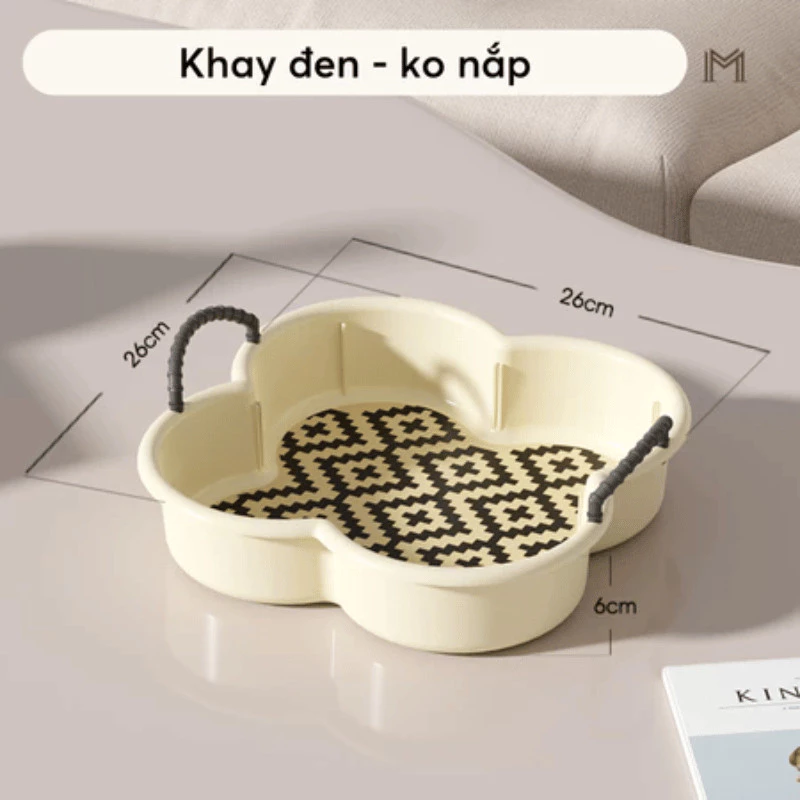 GON 蓋付き高級花形モダンお菓子トレイ – 取り外し可能仕切り付き（ブラック）