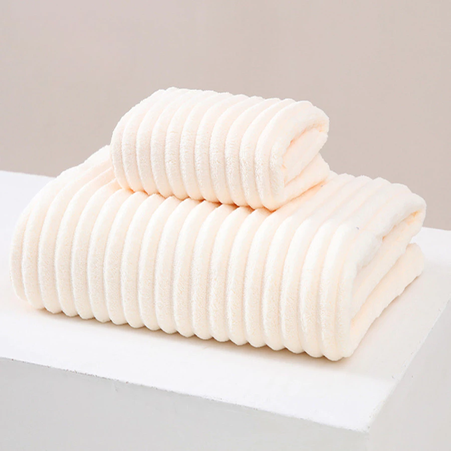 GON HOUSE 超吸水マイクロファイバー バスタオル/フェイスタオル ベージュ (35x75cm) 極厚ふんわり 抜け毛ゼロ