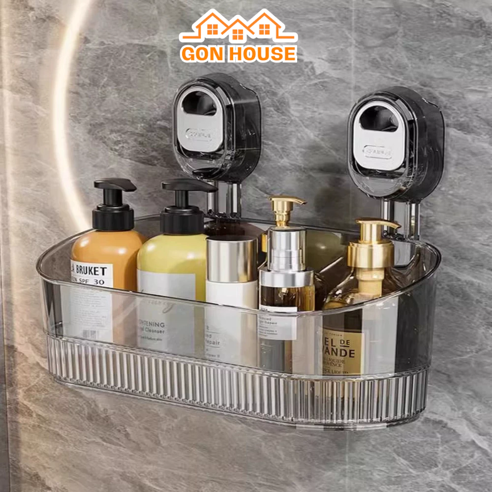透明浴室収納棚 GON HOUSE 強力吸盤式水切りバスケット