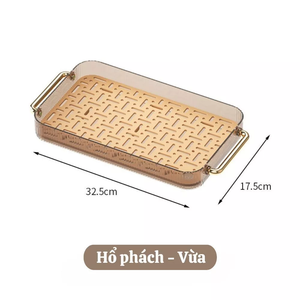 GONHOUSE 琥珀色 2層透明茶トレイ カップ水切り 多機能収納ボックス 取っ手付き (サイズM)