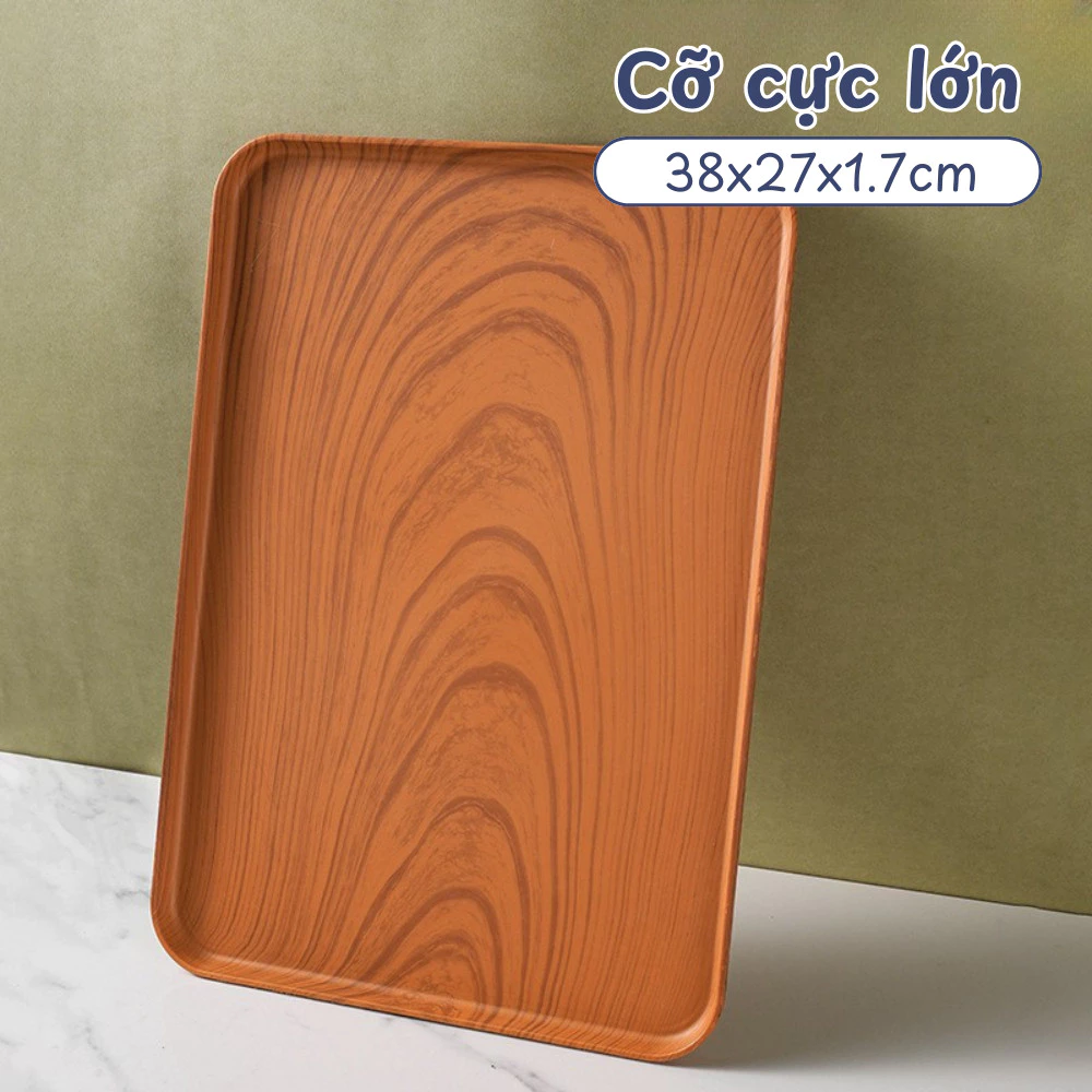 GONHOUSE 超大型長方形フェイクウッドトレイ｜木目調プラスチック製カップ置き・飾り付け用トレー