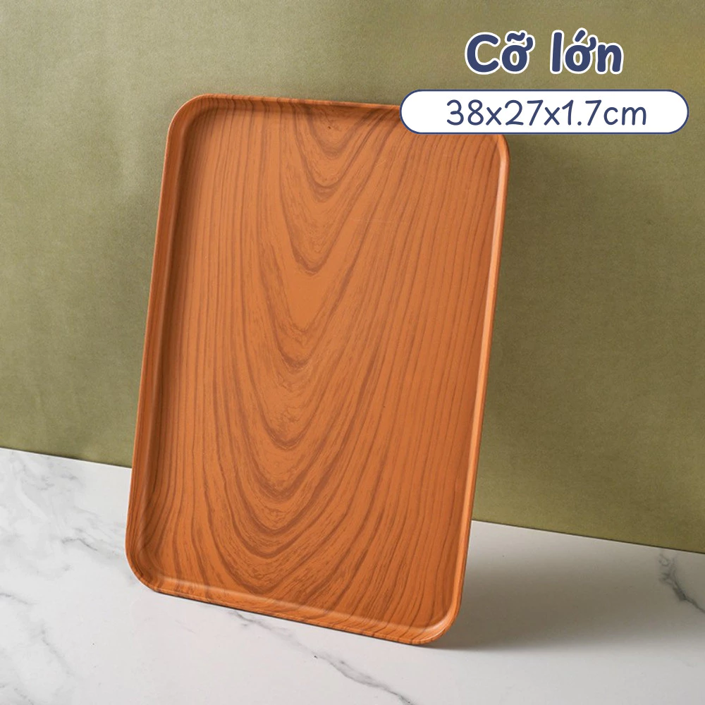 GONHOUSE 木製風プラスチック製 大型長方形トレイ - 多機能カップ置き＆テーブル装飾