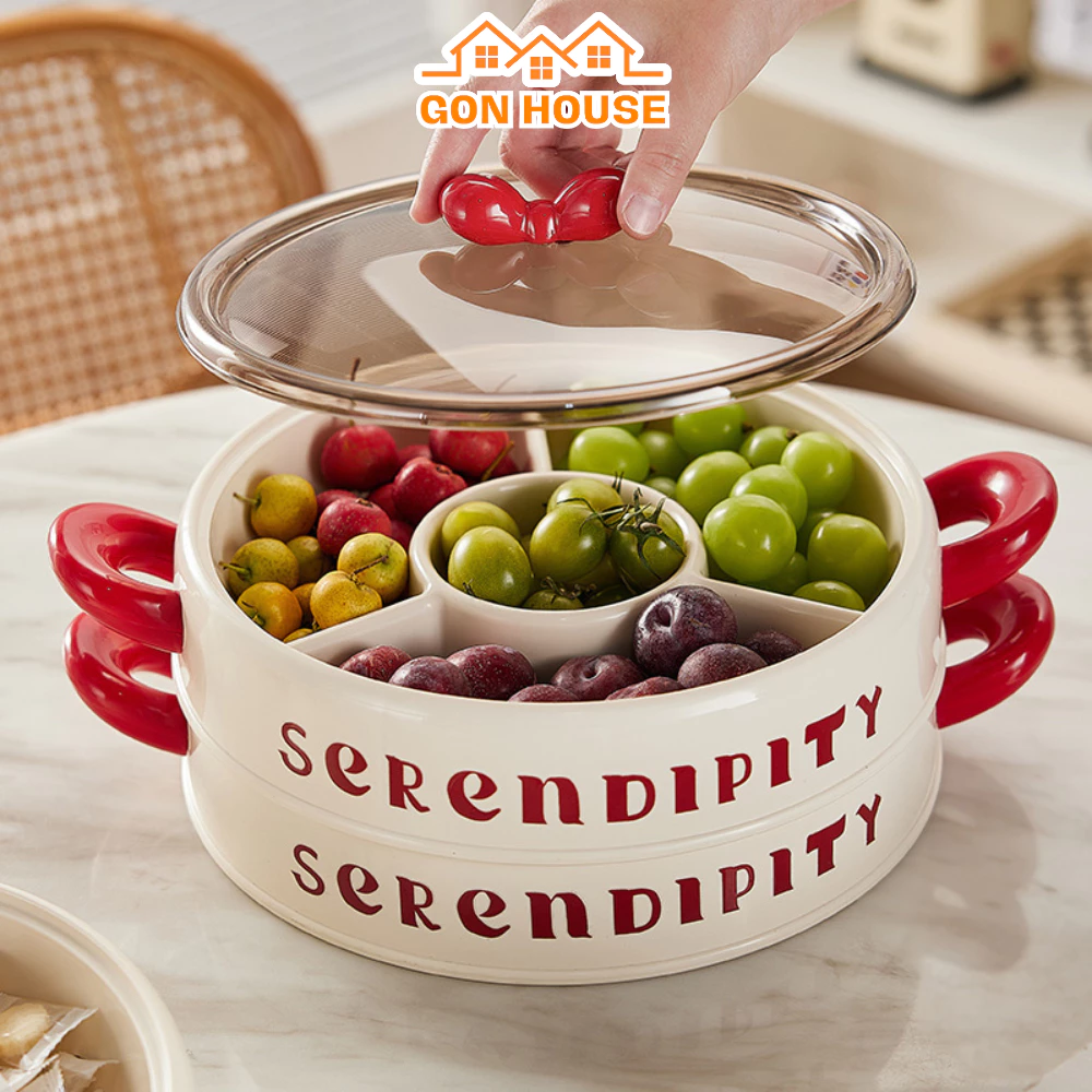 GONHOUSE 豪華2段5区画透明蓋付きテト用お菓子トレイ - おもてなし卓上装飾