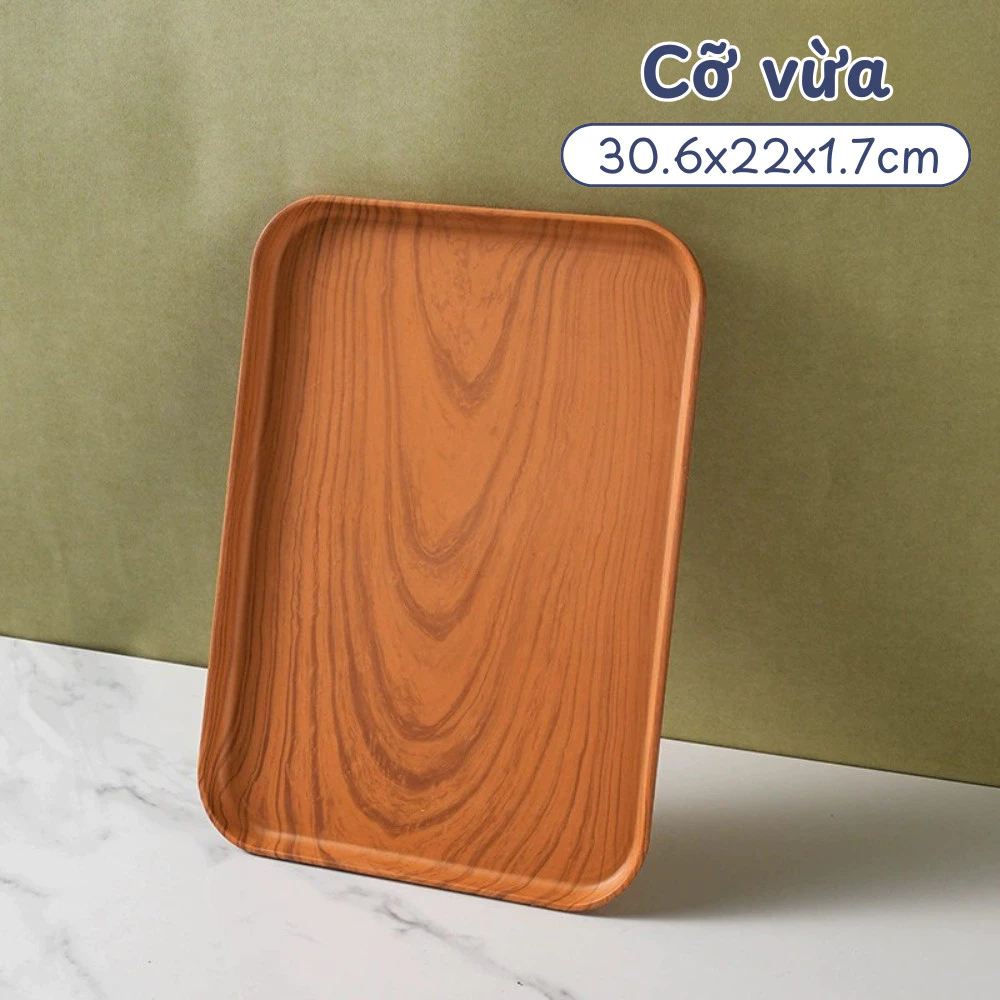 GONHOUSE 木目調プラスチック製長方形トレー 中サイズ | カップ置き・お茶テーブル装飾に