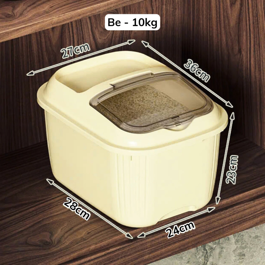 GONHOUSE 高級PPプラスチック製防湿密閉米びつ 10kg ベージュ – 穀物・食品保存容器