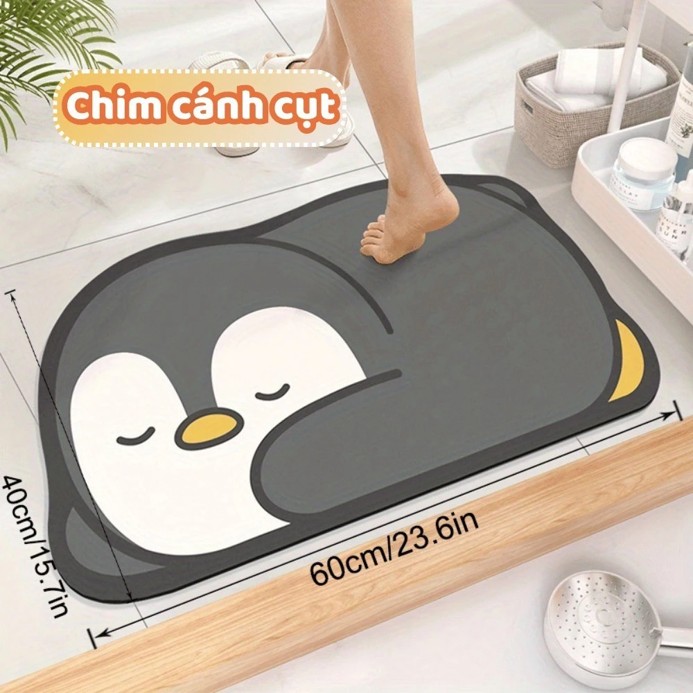 GONHOUSE 超吸水アニマルバスマット かわいいペンギンデザイン 浴室・洗面所デコに