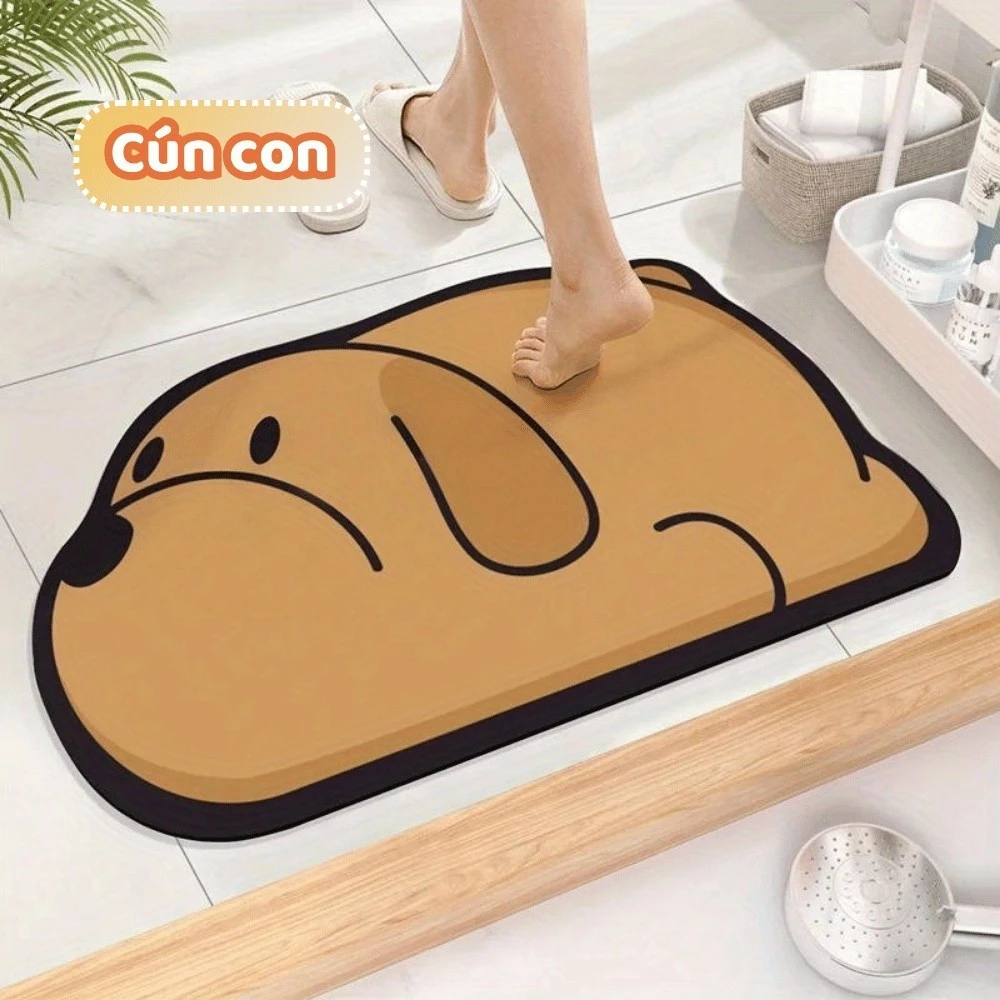 GONHOUSE 超吸水バスマット 足拭きマット 可愛い子犬アニマルデザイン お風呂場インテリア