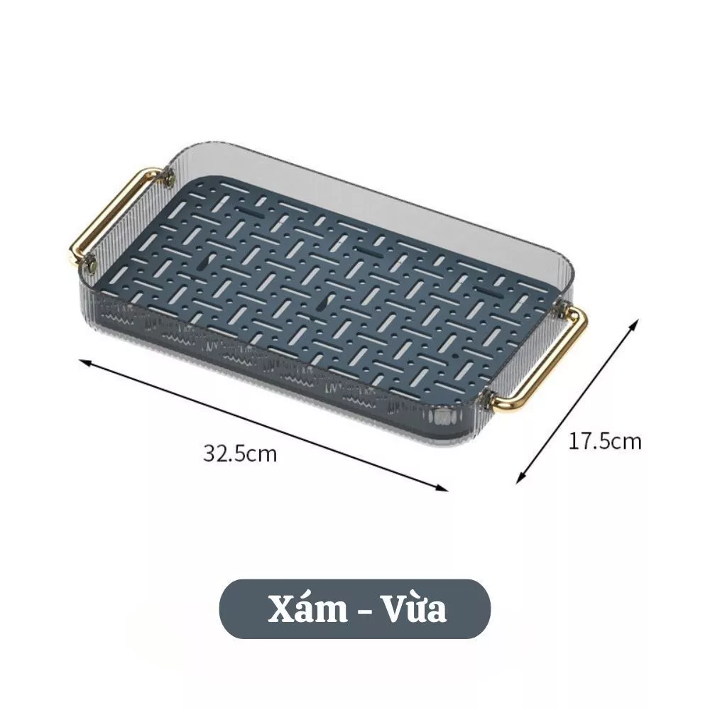 GONHOUSE 透明2段 茶盆・カップ水切りトレイ 多機能収納ボックス一体型 ハンドル付き (グレー M)