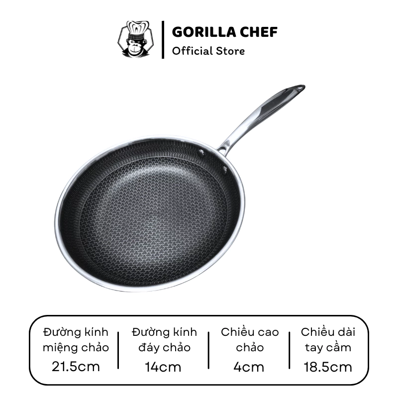 Gorilla Chef（ゴリラシェフ）20cm ハニカム構造 5層 ノンスティックフライパン ステンレス304蓋付き 全熱源対応