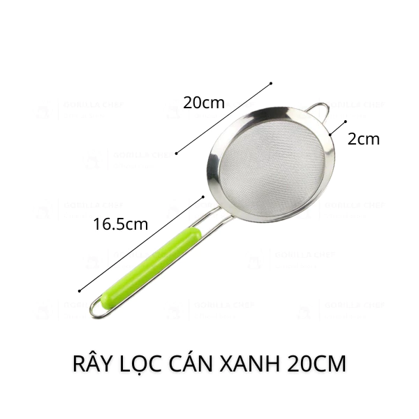 ゴリラシェフ 超微細 ステンレス製 ストレーナー 20cm – 粉ふるい、こし器、耐熱ハンドル、サポートフック付き