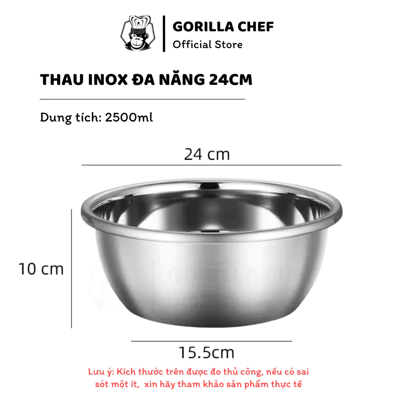 ゴリラシェフ 24cm 深型ステンレスボウル 2400ml - 高品質厚手・持ち手付き万能キッチンボウル