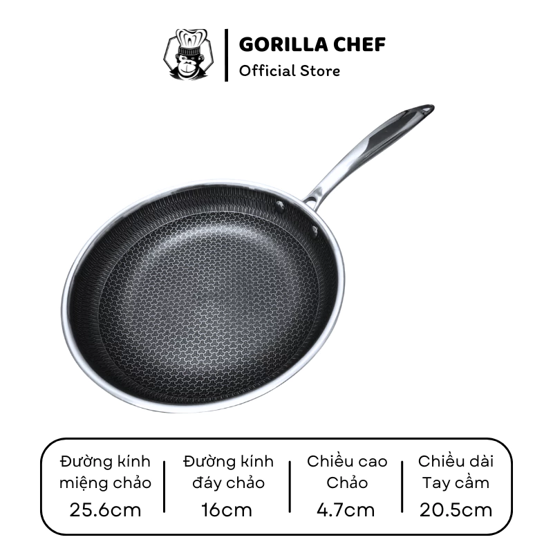 ゴリラシェフ 24cm ハニカム構造 5層304ステンレス製 ノンスティックフライパン（ガラス蓋付き）