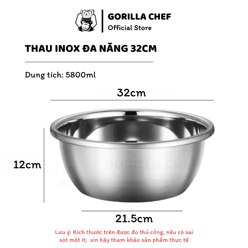 ゴリラシェフ 深型ステンレスボウル 32cm - 5800ml (多機能&高耐久キッチンウェア)