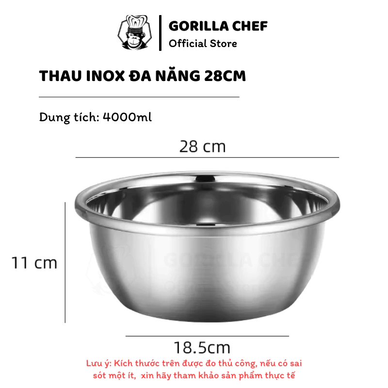 Gorilla Chef 万能深型ステンレスボウル 28cm/4L 厚手 高品質 持ち手付き