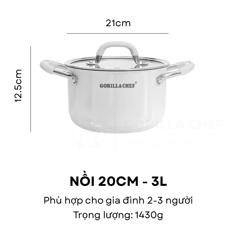 Gorilla Chef プレミアム 304ステンレス製 3L セラミック一体型片手鍋 - 6倍厚手で焦げ付きを徹底防止